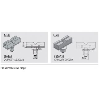 Satz spezielle Aufnahmen für Geländewagen Mercedes Serie 463, Aufnahmen mit V-Profil (4 Stk, einstellbar H= 150/195 mm) Distanzhülse D=45 mm für K-Arme bis 3,2 T HB Geeignet für RAV1110NK, RAV1110LR und RAV1155LIKTA., RAVAGLIOLI
