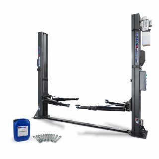2 Säulen Hebebühne Weber Expert Serie SJC-10XL inkl. Anker und Öl, inkl. 100mm Tragtellererhöhungen für Transporter, Traglast 4,5t, Arme 3-tlg. v+h, 400V-Anschluß, Aufnahme ca. Polo bis Crafter mittlerer Radstand, WEBER