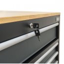 Mobiler Werkstattwagen mit 9 Schubladen und Holzarbeitsplatte grau, WEBER