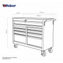Mobiler Werkstattwagen mit 9 Schubladen und Holzarbeitsplatte grau, WEBER
