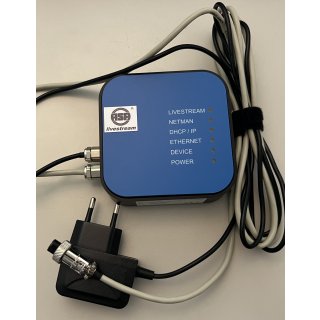 Livestreamkonverter-LAN V3, Minirechner mit RJ45-LAN-Schnittstelle zum direkten Datenübertrag von ASA-Protokoll an externe Geräte, Kabel mit Stecker (2 m) zum Anschluss an RS485-Bus Schnittstelle vom Prüfstand, SHERPA    ## Ersatzteil ##