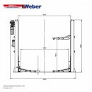 2 Säulen Hebebühne Weber Profi Serie 4.2A, Traglast 4,2t, Arme 3-tlg. v+h, 230V-Anschluß, Aufnahme ca. Polo bis VW Bus lang, inkl. Anker und Öl WEBER