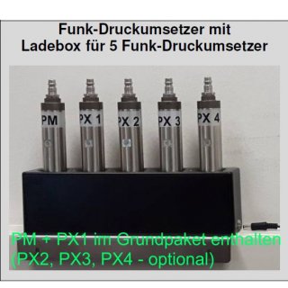 Druckumsetzer Grundausstattung für PC-Anzeige Lieferumfang: Funkempfänger, 5er Ladebox und 2 pneumatische Funk-Druckumsetzer, SHERPA