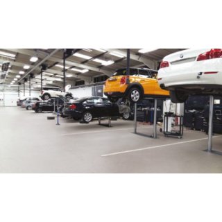 Elektrohydraulische 2-Stempel-Unterflurhebebühnen Tragkraft 3.500 kg - 4 gleichlange, doppelausziehbare Arme, niedriger Armauszug Drehteller D=120mm H=90/125mm, RAVAGLIOLI